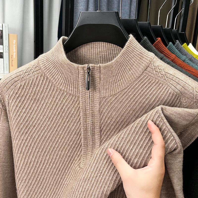 Men's Thickened Zipper Knit Sweater - Half-High Neck Warm Winter Knitwear
