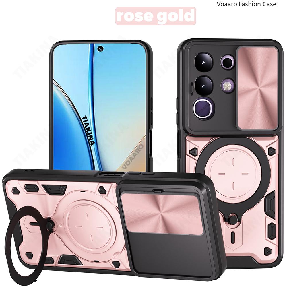 Slide Lens Armor Funda for Vivo Y29 4G Global Case for Vivo T4X 5G India Y300t China Case Magnetic Ring Kickstand Holder Cover