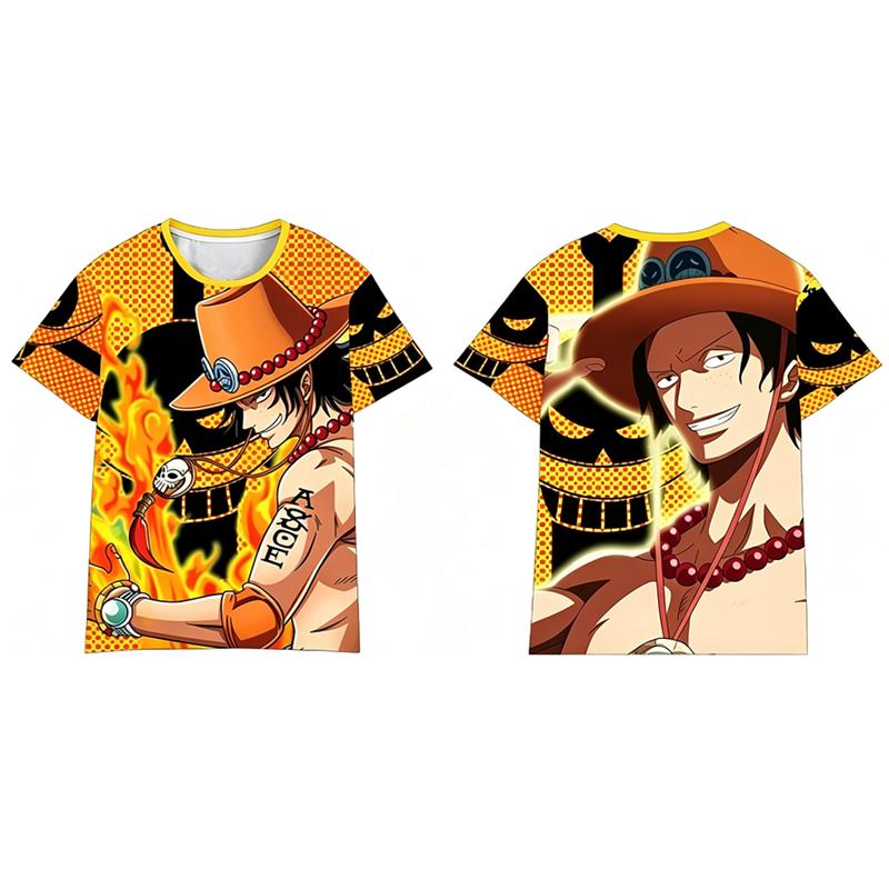 One Piece Portgas D. Ace T-Shirt Unisex Anime Short Sleeve Tee Front Back Double Print Casual Streetwear Top For Anime Fans