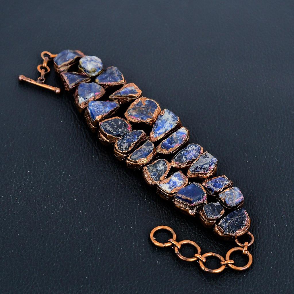 Sodalite Bracelet, Handmade Gemstone Bracelet, Copper Electroformed Antique Jewelry, For Engagement Gift