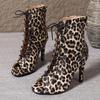 Neue Sexy Damen Leopard High Heels Pumps Schwarze Schnürstiefel Damenschuhe Latein Tanzen Outdoor Stiefeletten Indoor Tanzabsätze