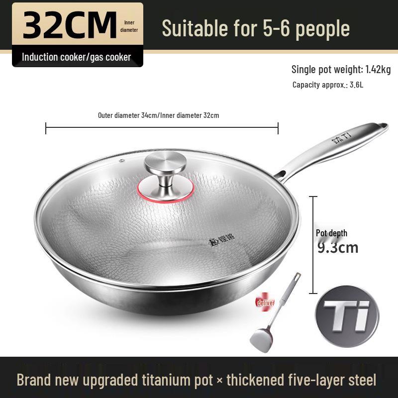 German Fish Scale Hammered Pure Titanium Wok - Uncoated Non-Stick Stir-Fry Pan for Induction Cookers.