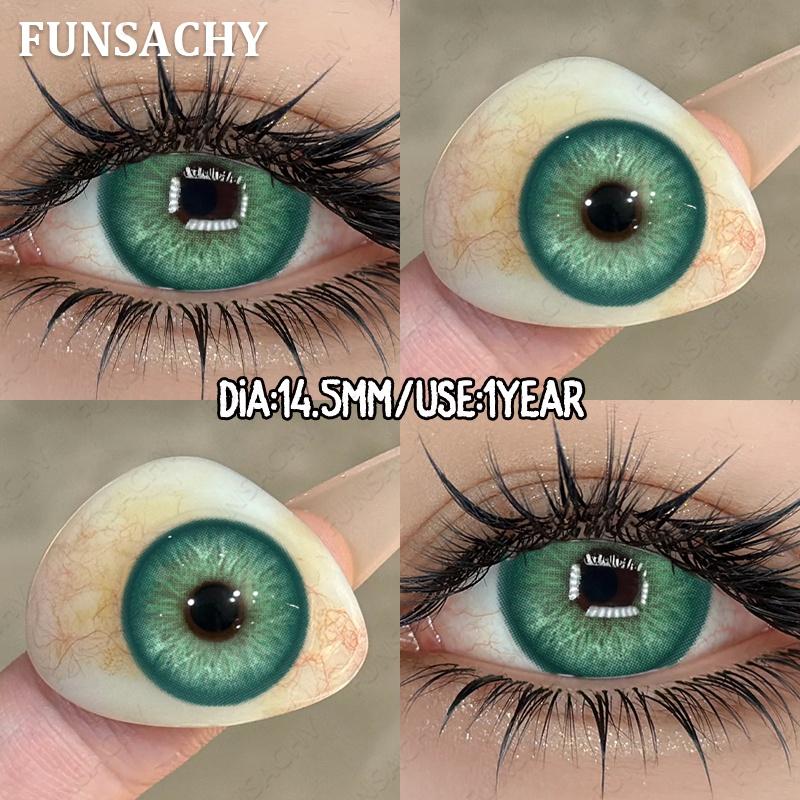 

FUNSACHY 2pcs Colored Contact Lenses Bueatiful Pupil Color Circle Lens Blue Green Lens Yearly Natural Coloured Contacts for Eyes 0