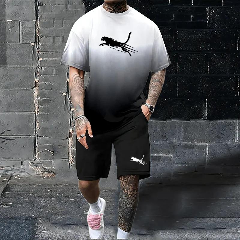 Animal T-shirt men s 3D printed T-shirt men s sports T-shirt street fashion short sleeved T-shirt loose oversized men s set XL