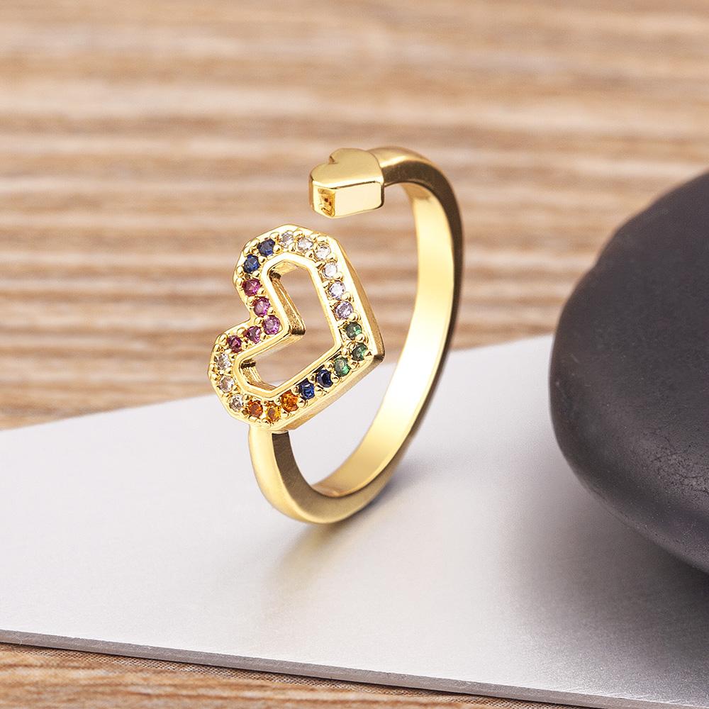 

Nidin Hot Selling Heart Shape Pink Crystal Zircon Opening Adjustable Gold Plated Ring Women s French Romance Jewelry Charm Gift