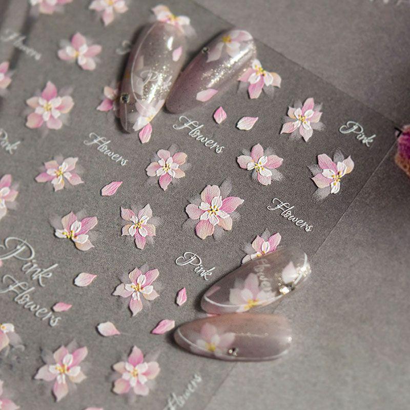 

Cherry Blossom Colorful Peach Petals Nail Stickers Tomoni Embossed Adhesive 5D Cute Nail Stickers Japanese Style Decorations Falling Sakura Colorful 3821((Relief))