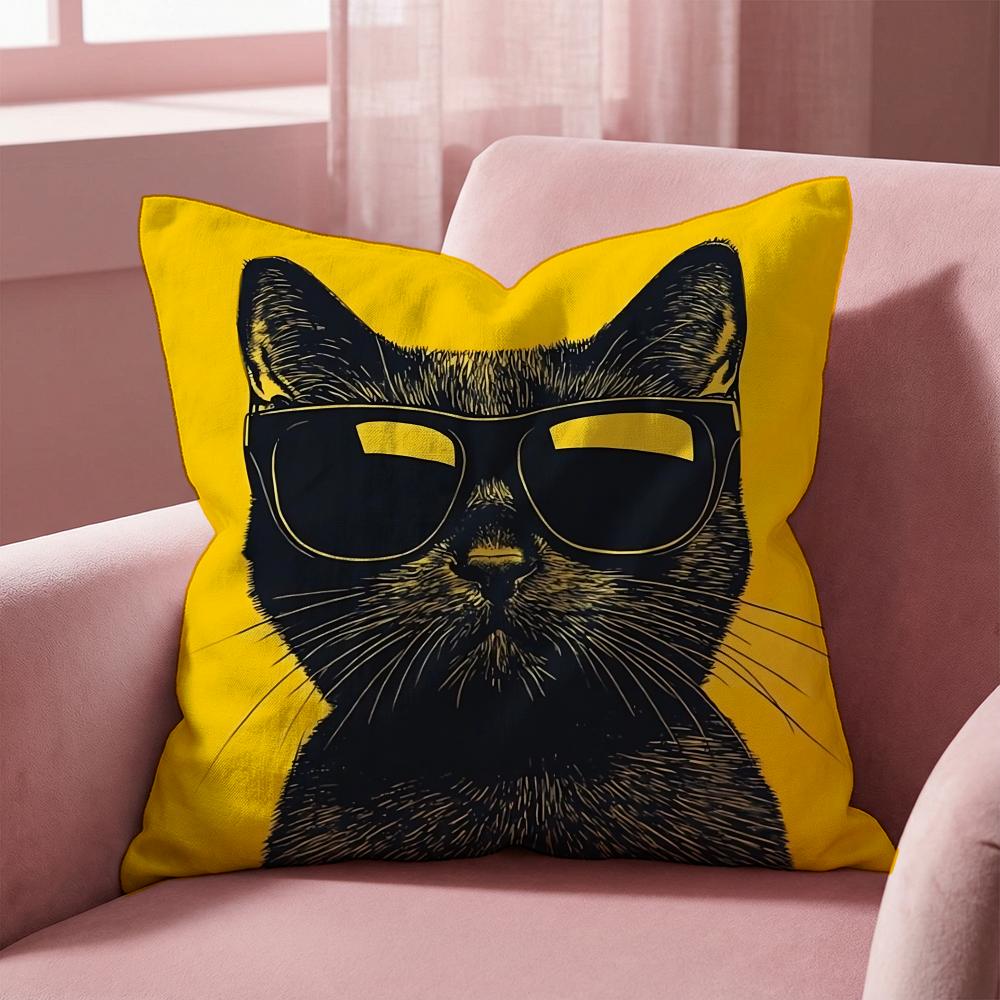Animal a Cat with Glasses Cushion Cover MultiScene Pillow Cover for Home  Car  Reversible Soft  Durable for Daily Use