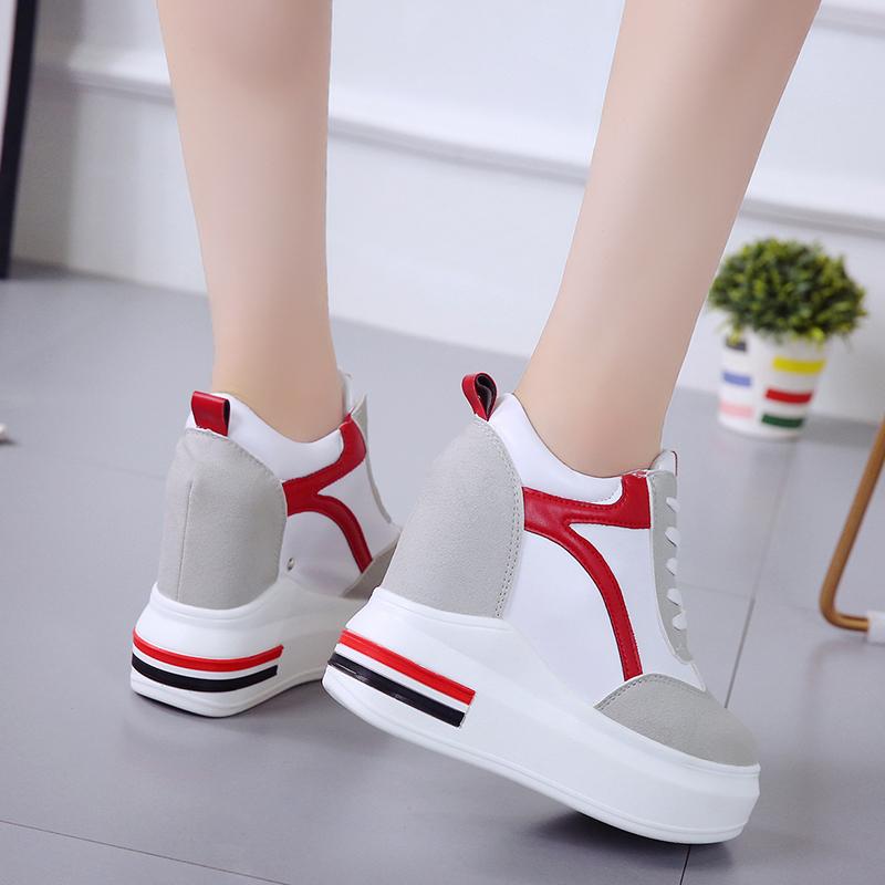 Fashion Autumn Woman Platform Shoes Hidden Heel Height Increasing Mesh Casual Wedges Shoes Female Chaussure Femme 11cm Heels Sneakers