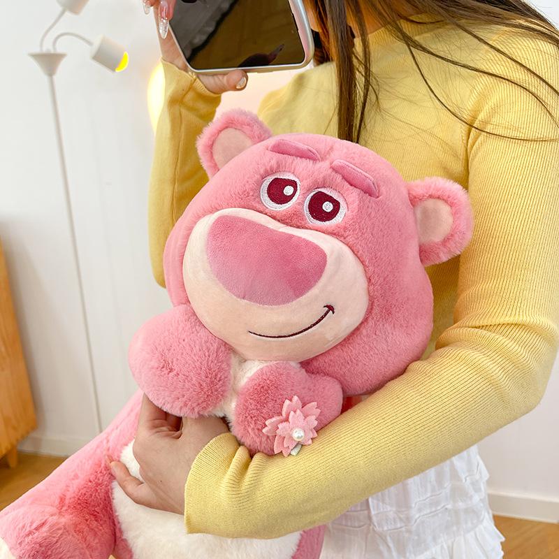 New Cherry Blossom Strawberry Bear Doll Throw Pillow Cute Teddy Bear Cloth Doll Plush Toy Bed Accompany Doll Girl