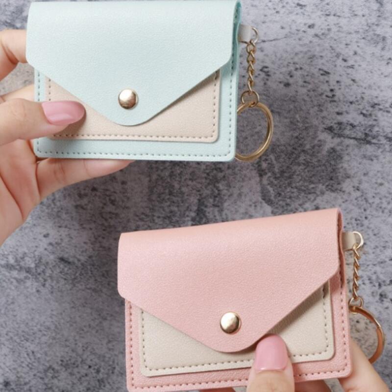 

Keyring Snap Flap Color Blocking Tone-on-Tone Card Holder Wallet pink
