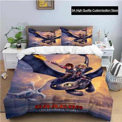 Cartoon Dragon Bedding Set Cute Lovely Duvet Cover with Pillowcase Single Double King Comforter Bed Cover Home Textile