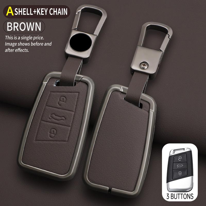 New Zinc Alloy Leather Car Key Cover, For Skoda Vrs Superpa Octavia A5 Kodiaq Octavia A7 A8, Protected Keychain Bag, Accessories