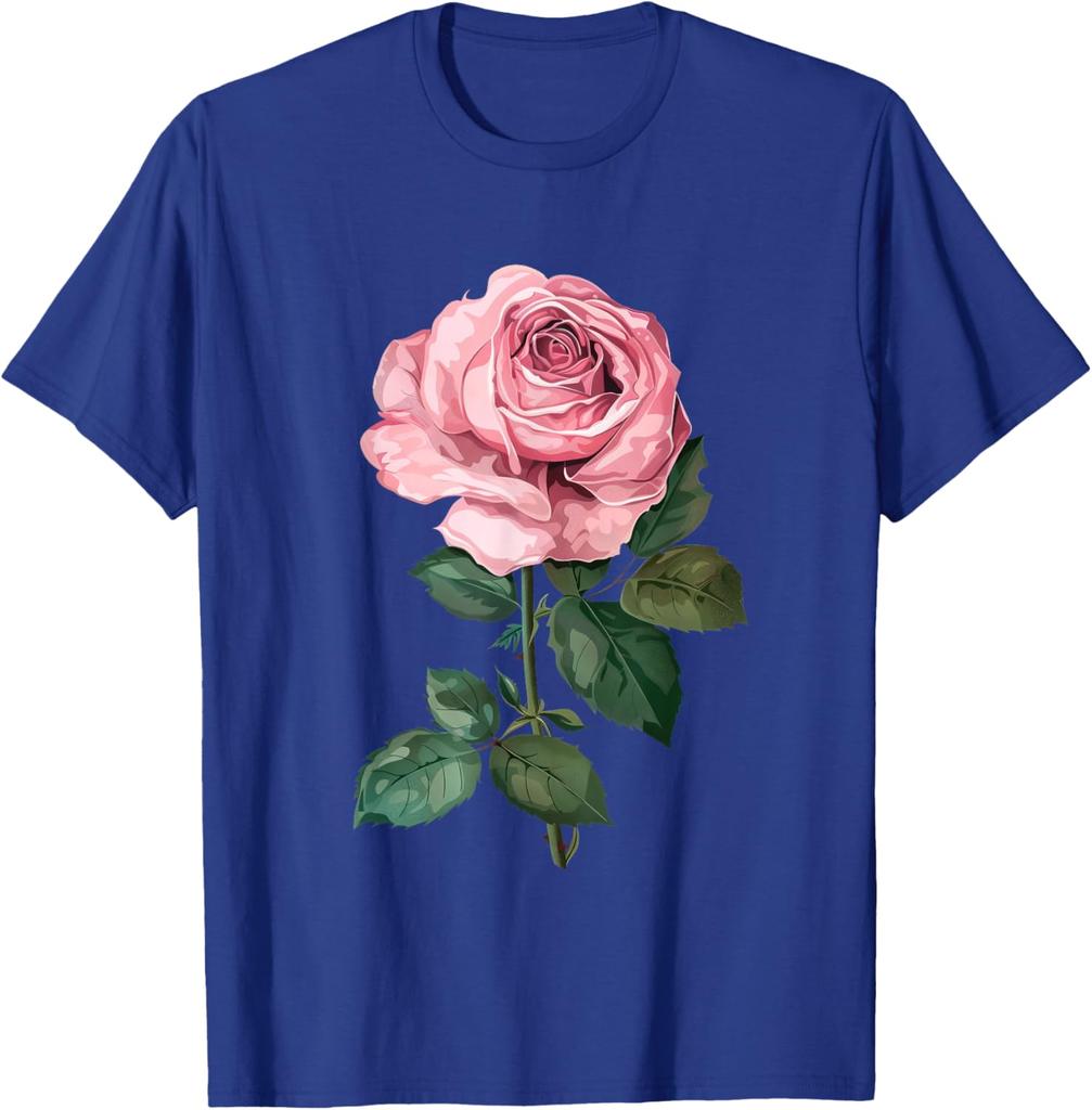 Pink Rose Flower Graphic Print Men's Cotton Casual Daily T-Shirt Soft Short Sleeve Tee