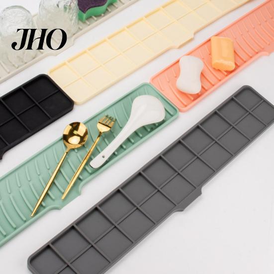 Raised Edge Dish Drainer Silicone Drain Pad Faucet Mat Anti-Slip Quick Drying Soap Food-grade Sink Spill-Proof Countertop Protector Kitchen