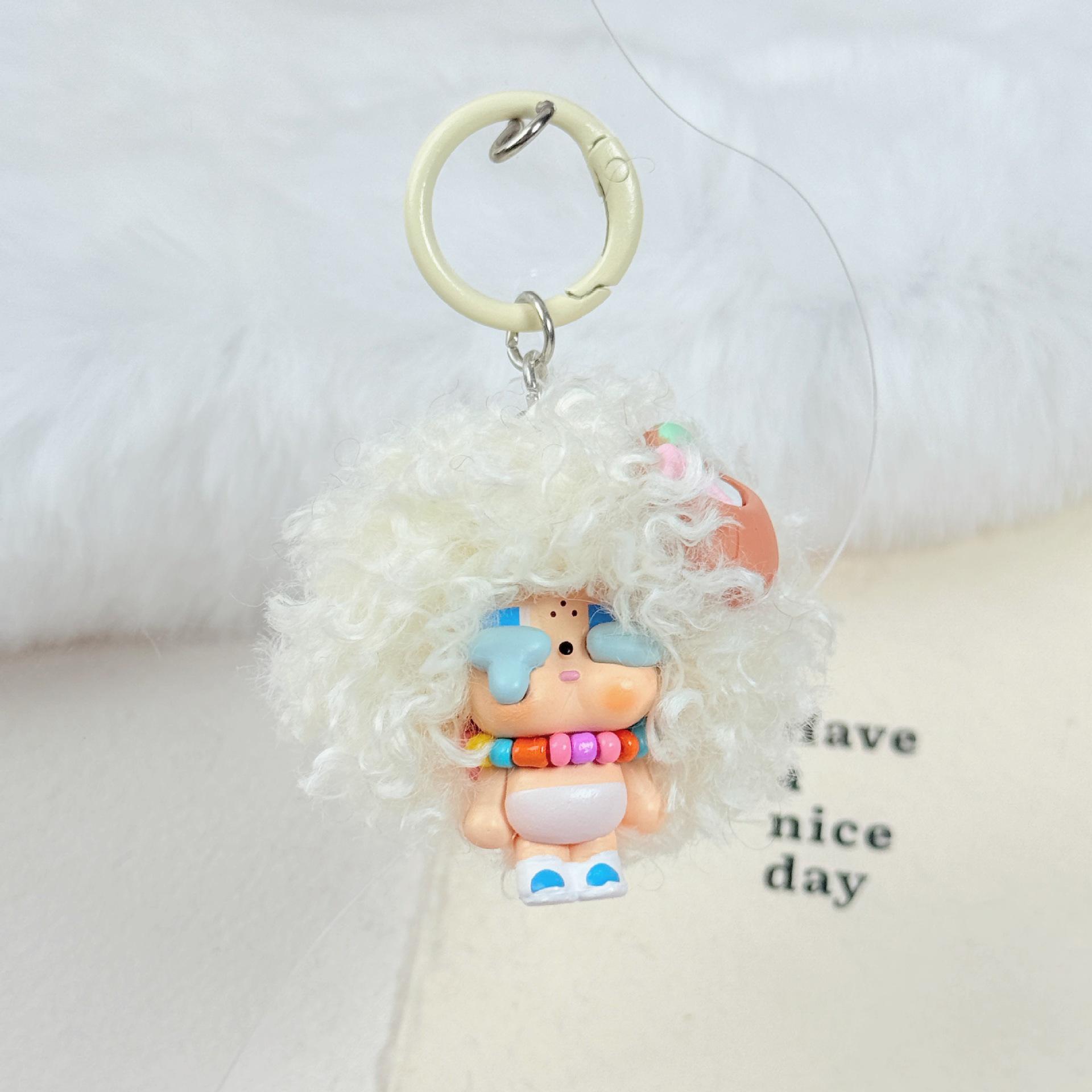 Crying Baby Curly Hair Keychain: Trendy Prank Toy & Phone Charm Pendant