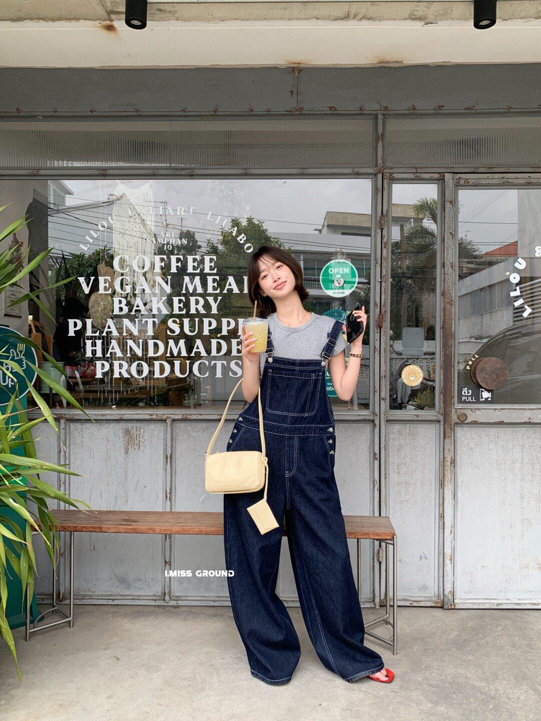 

I MISS Women s Korean Retro Wide-Leg Denim Overalls - Spring 2026 One Size джинсовий синього кольору