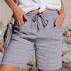 Pants For Women Casual Summer Solid Color Elastic High Waist Cotton And Linen Loose Pants Drawstring Pocket Mid Leg Pants