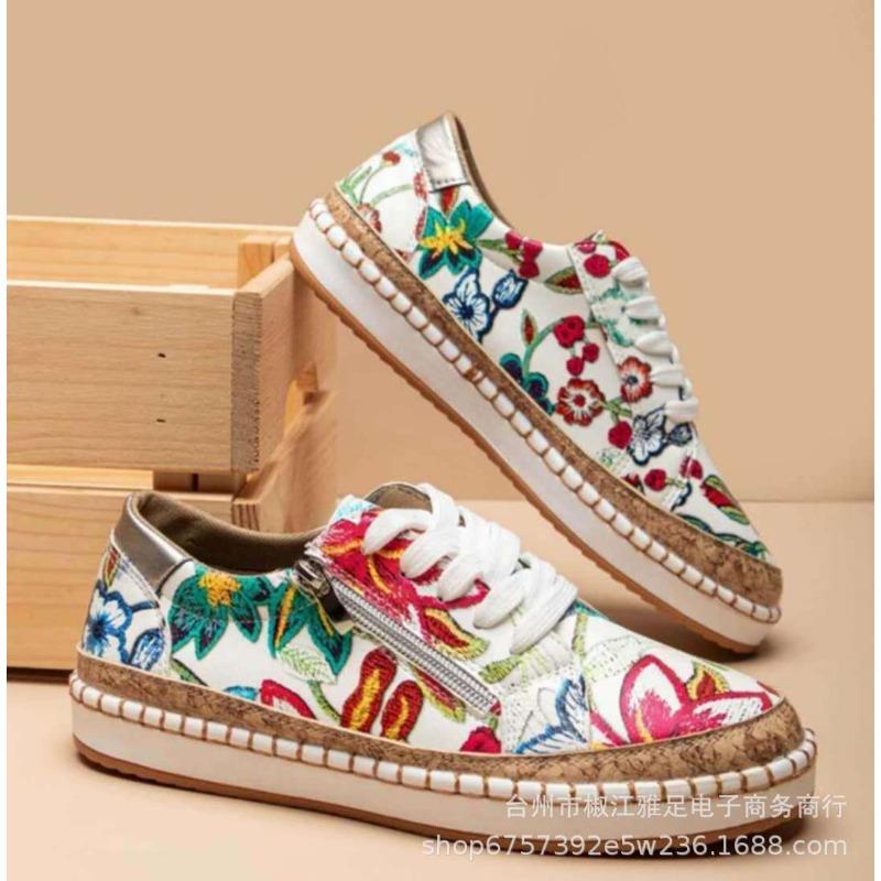 Large size color matching printing lace-up flat-soled single shoes for women's 20 new shallow casual parrot board shoes