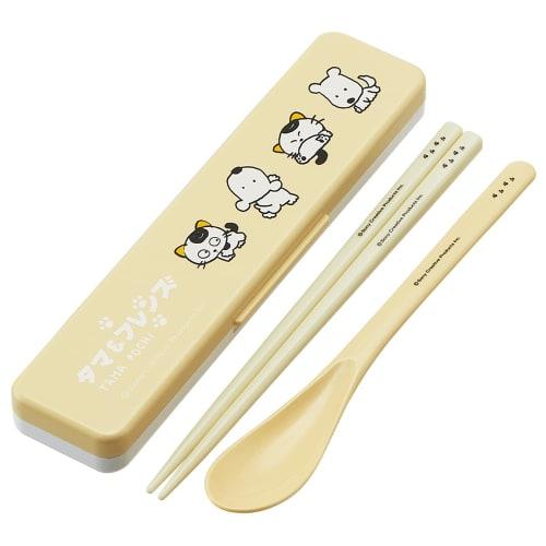 Skater Tama & Friends Chopsticks and Spoon Set, Perfect for Lunch Boxes, Adult Size, Antibacterial, Combo Set, 18cm, Quiet, Made in Japan, CCS3SAAG-A