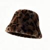 Zeyu New Fashion Leopard Print Cashmere Bucket Hat Women Winter Thick Warm Plush Fisherman Cap Casual Outdoor Party Travel Daily