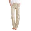 Women Wide Leg Trousers Loose Drawstring Casual Pants Solid Colour Cotton Linen Spring Summer