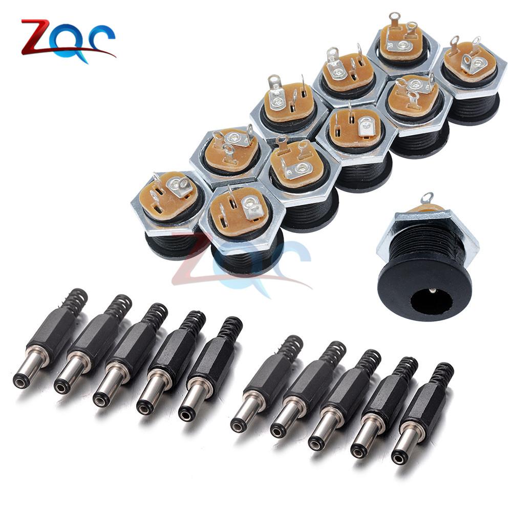 10PCS DC Power Connector Pin 2.1x5.5mm Female Plug Jack + Male Plug Jack Socket Adapter