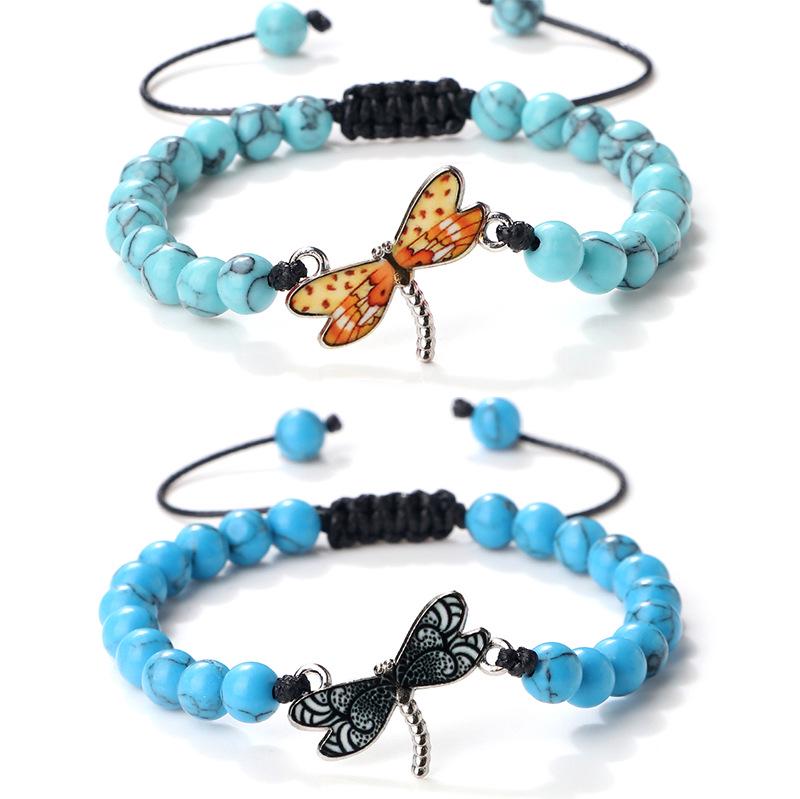 Dragonfly Water Touch Adjustable Blue Turquoise Beaded Bracelet