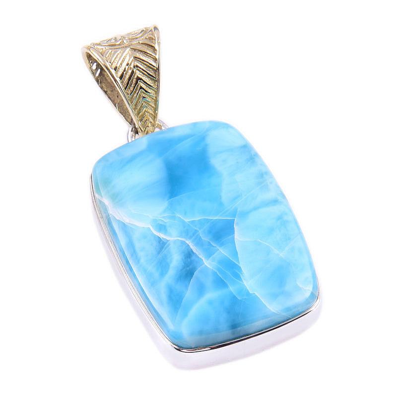 Natural Republic Larimar Gemstone 925 Solid Sterling Silver Pendant 1.75'' M4N38