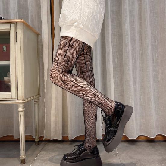High-Waist Elastic Waistline Thin Hollow Women Stockings Sexy Cross Pattern Fishing Net Stockings Club Wear