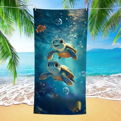 Personalized Sea Turtle Beach Towel Microfiber Towel Quick Dry Super Absorbent Anti Sand Hibiscus Pattern for Beach Towel
