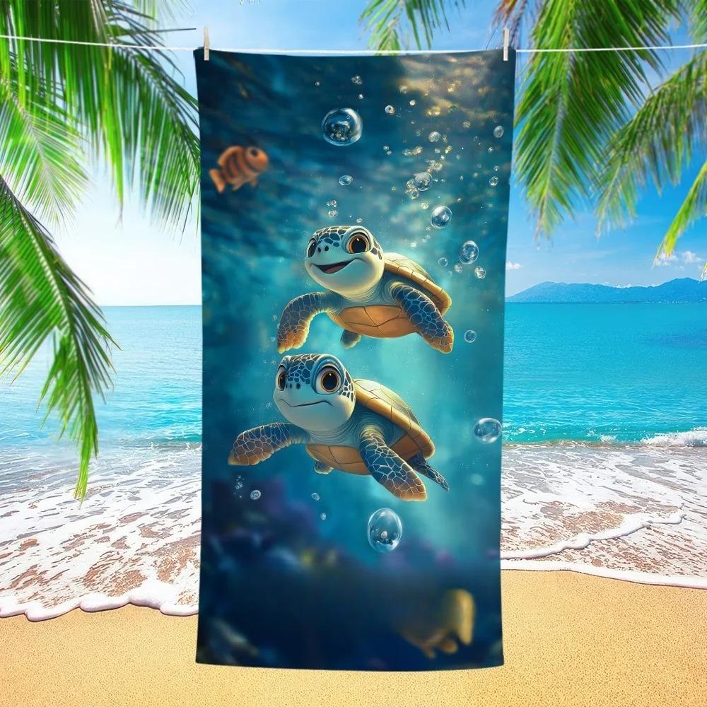 Personalisierbares Meeresschildkröten Strandtuch Mikrofaserhandtuch Schnelltrocknend Super Saugfähig Anti-Sand Hibiskusmuster Für Strandtuch