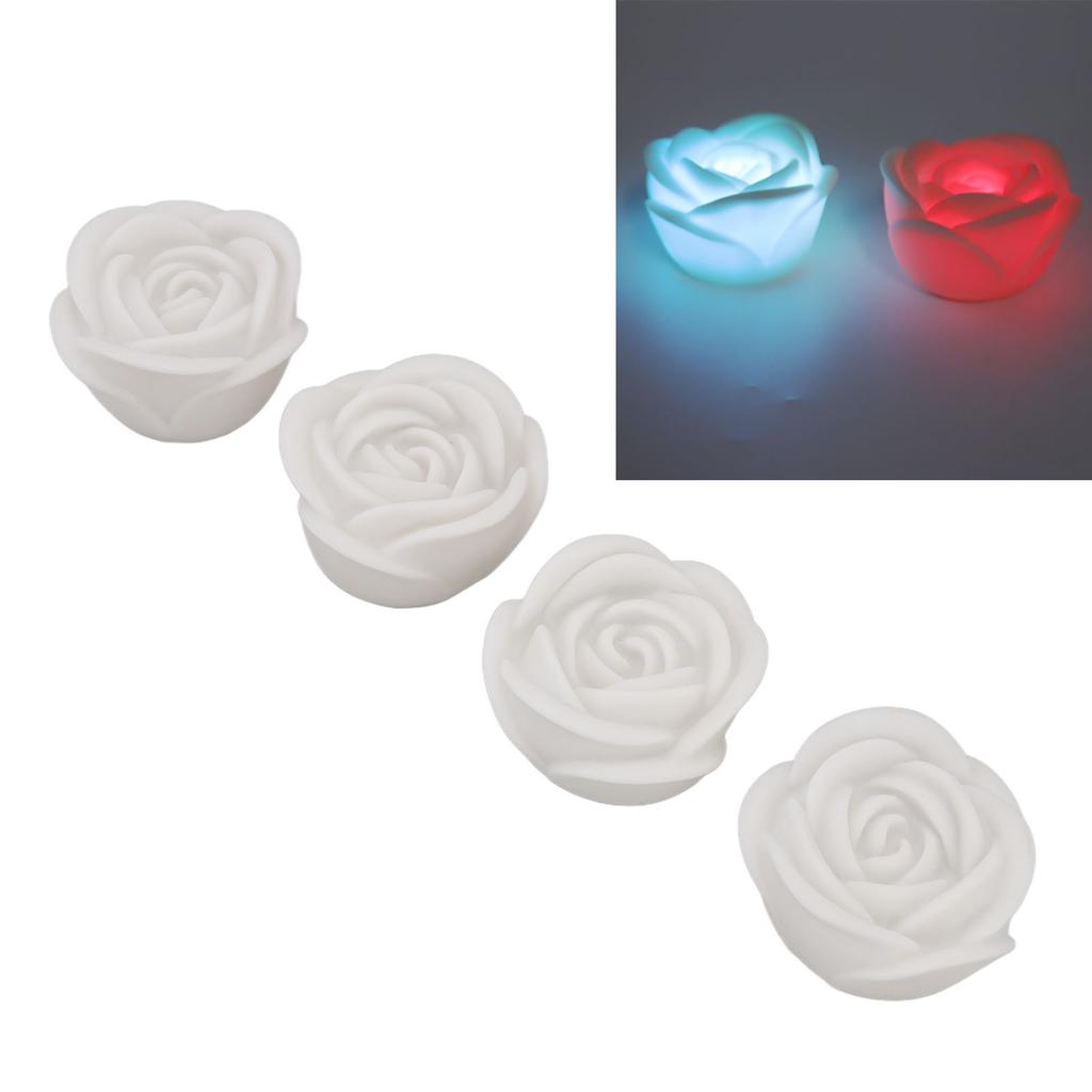 4 Pcs LED Rose Candle Light Flameless Smokeless Colorful LED Decorative Light for Bars Cafe