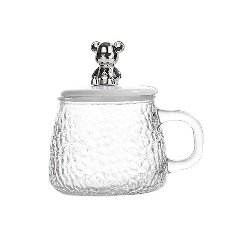 

Стеклянная чашка из кованого медведя, кофейная чашка, простая женская чашка для воды в стиле Ins с ручкой и крышкой, чашка для завтрака, прозрачная чашка для чая белый
