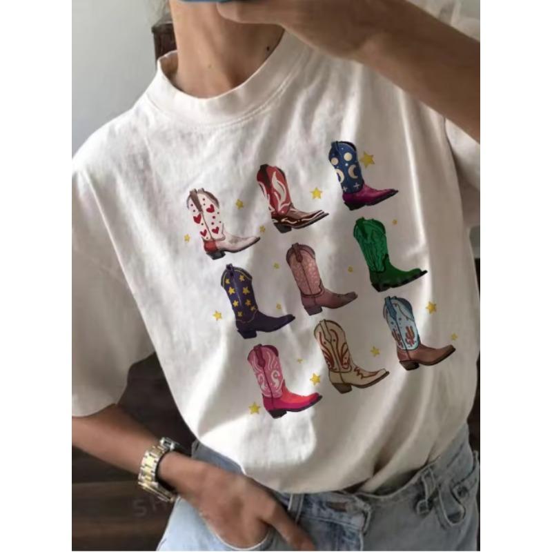 

Western Boot Graphic Tops Tees Women Loose Vintage Boho T Shirt Cowgirl Cowboy Cute Hippie Tshirts Retro Vintage Female Clothing S