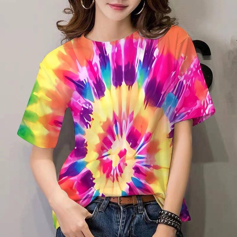 Summer Tie-Dye Pattern Women's Short-Sleeve Korean Style Casual Shirt Fashion Summer T-Shirt