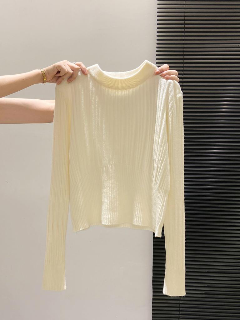 High-end pit strip slim-fitting short knitted sweater autumn and winter shoulder waist soft waxy sweater women's top with bottoming shirt inside