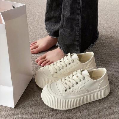 Xiaoxiangfeng Low-top Canvas Shoes Women's Spring 2024 New Lace-up Round Head Thick Sole Comfortable Versatile Single Shoes Trendy Shoes