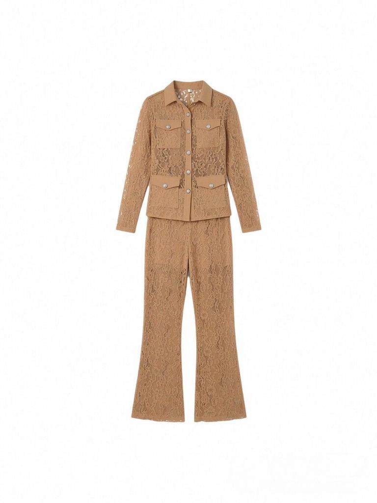 2026 Spring Lace Lapel Suit: European & American Style, Long Sleeve & Pants