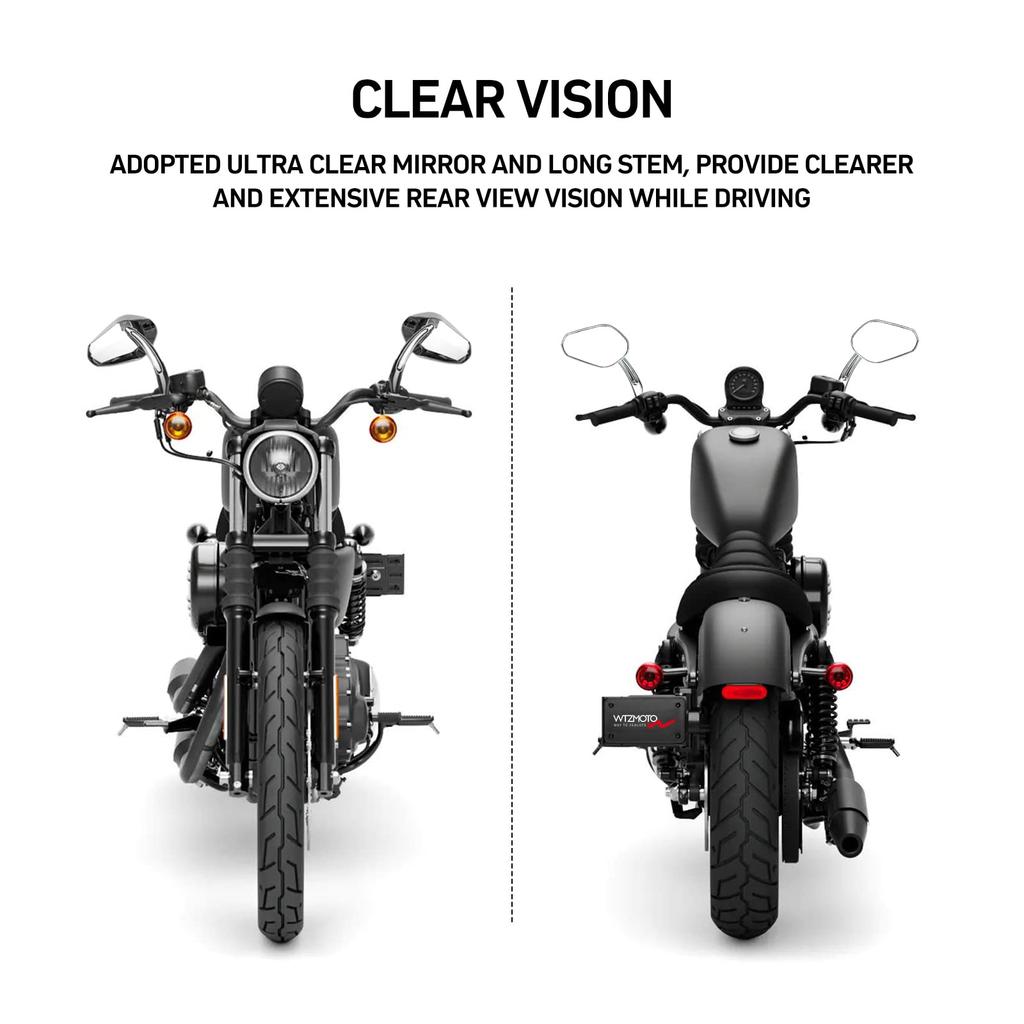 WTZMOTO Motorcycle Handlebar Side Rearview Chrome Mirrors, Harley-Davidson Mirrors,