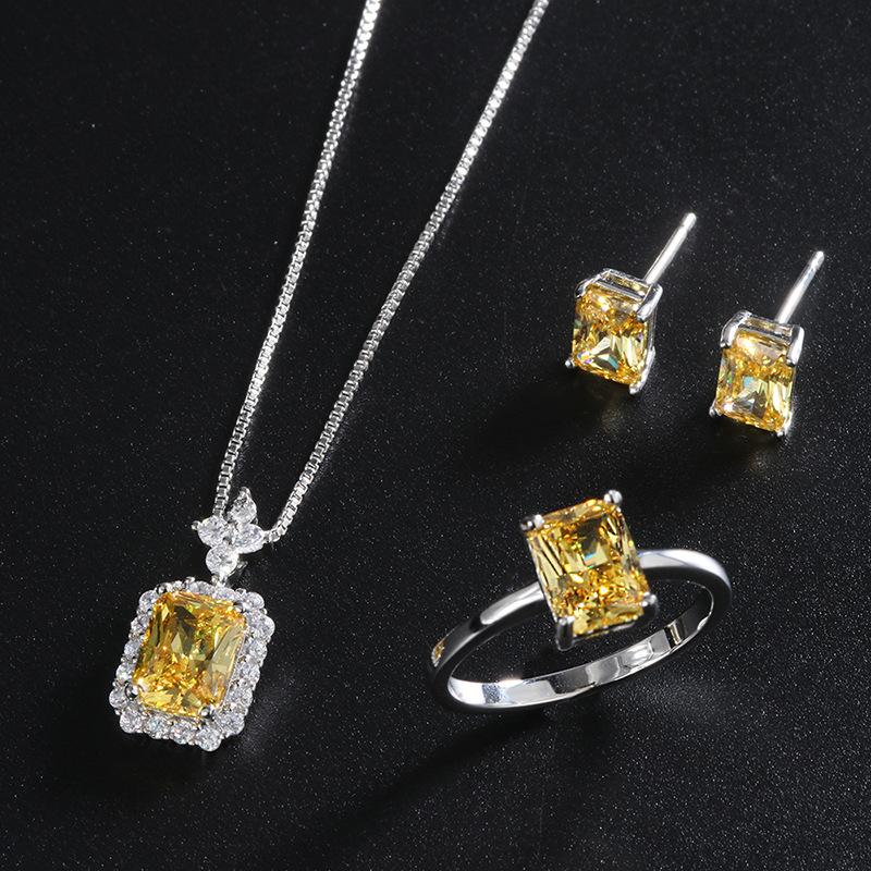 Jewelry Direct Sales Color Treasure High Carbon Simulation Yellow Diamond 6 * 8 Rectangular Ring Children'S Ring Jewelry