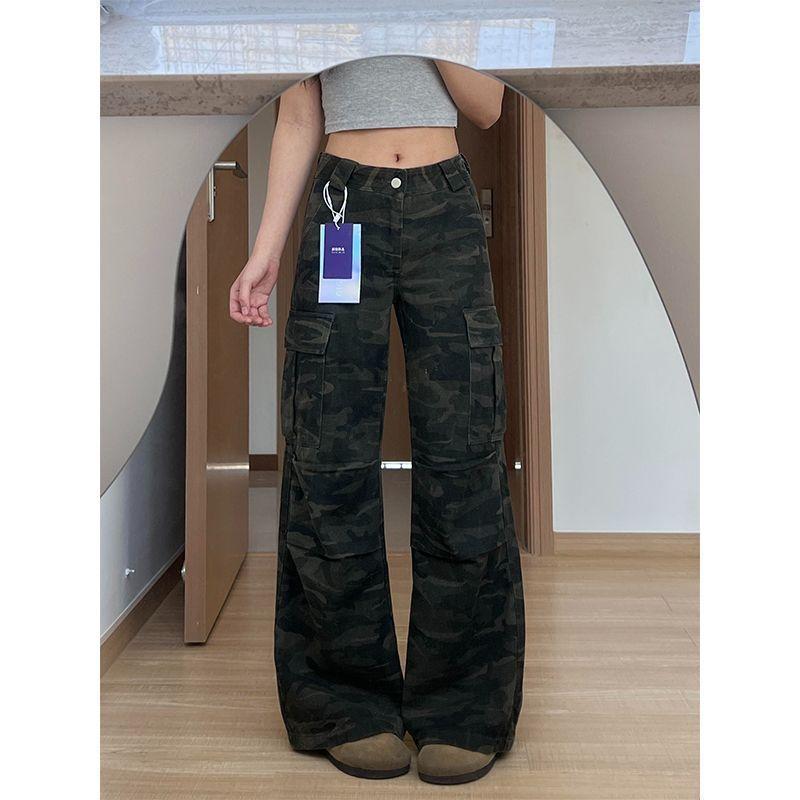 

Хулиганский красивый дизайн, многокарманные камуфляжные рабочие джинсы, женские новые свободные и стройнящие, с высокой посадкой, широкие брюки, подметающие пол S