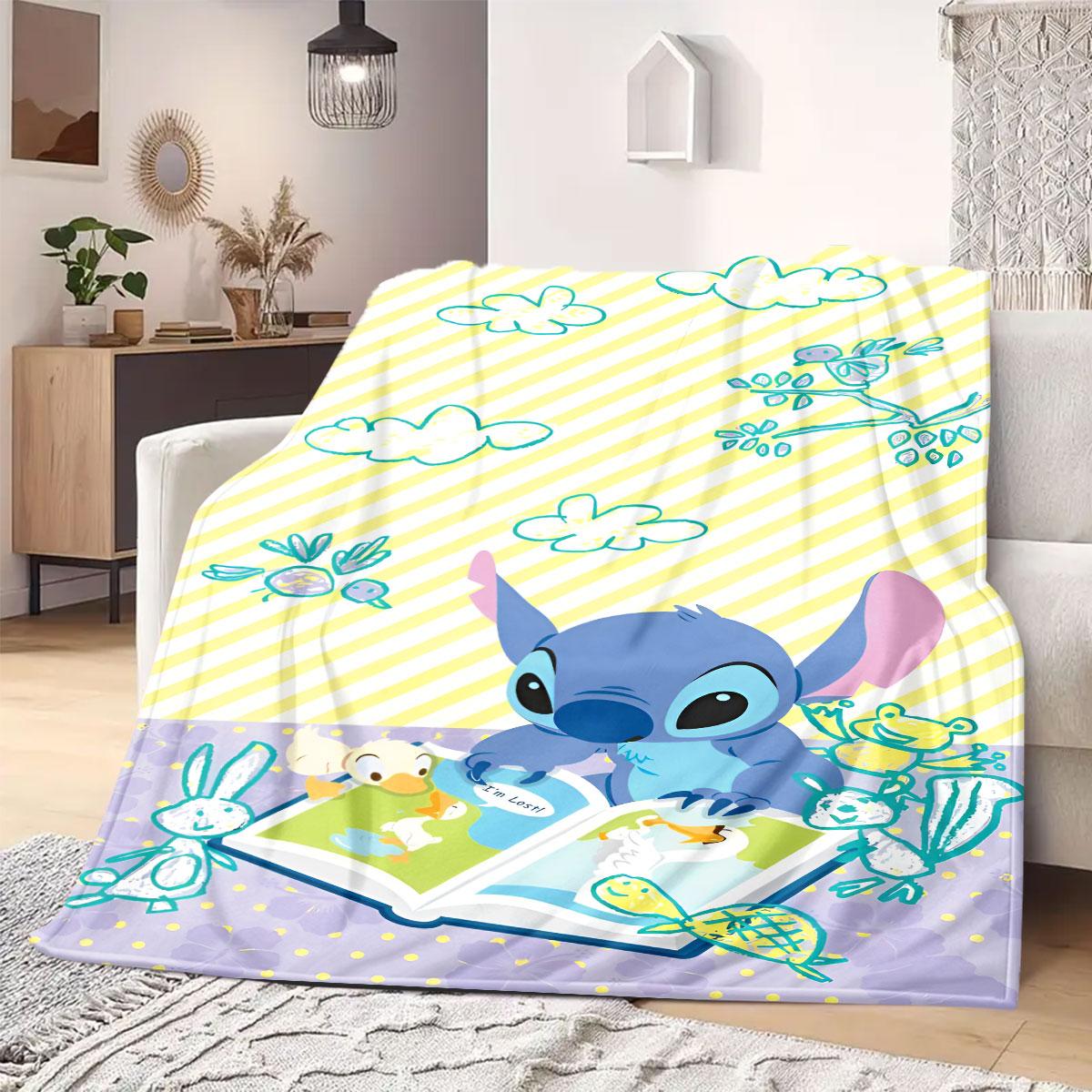 

Stitch Flannel Blanket Print for Sofas Beds Bedrooms Chairs Travel Picnics Cartoon Home Decor Style 75x90cm