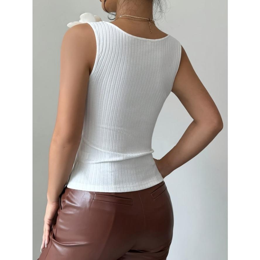 Camicette e camicie senza maniche con scollo a U, a tinta unita, casual, estive e primaverili, da donna
