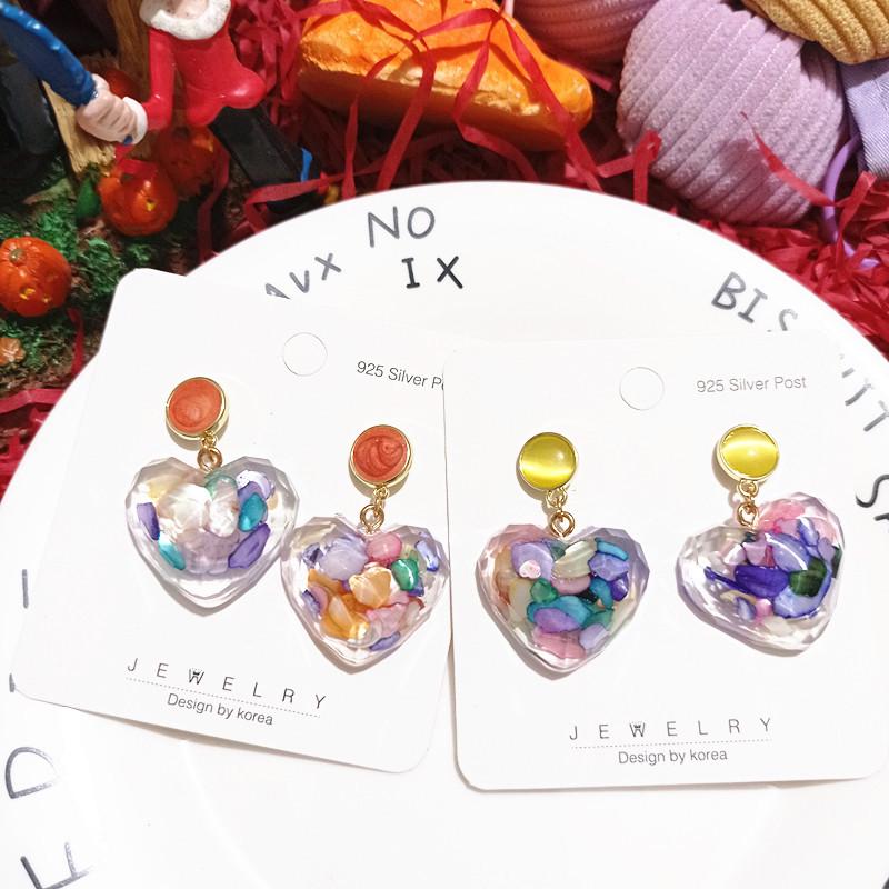 

S925 Silver Bohemian Epoxy Resin Glitter Heart Earrings