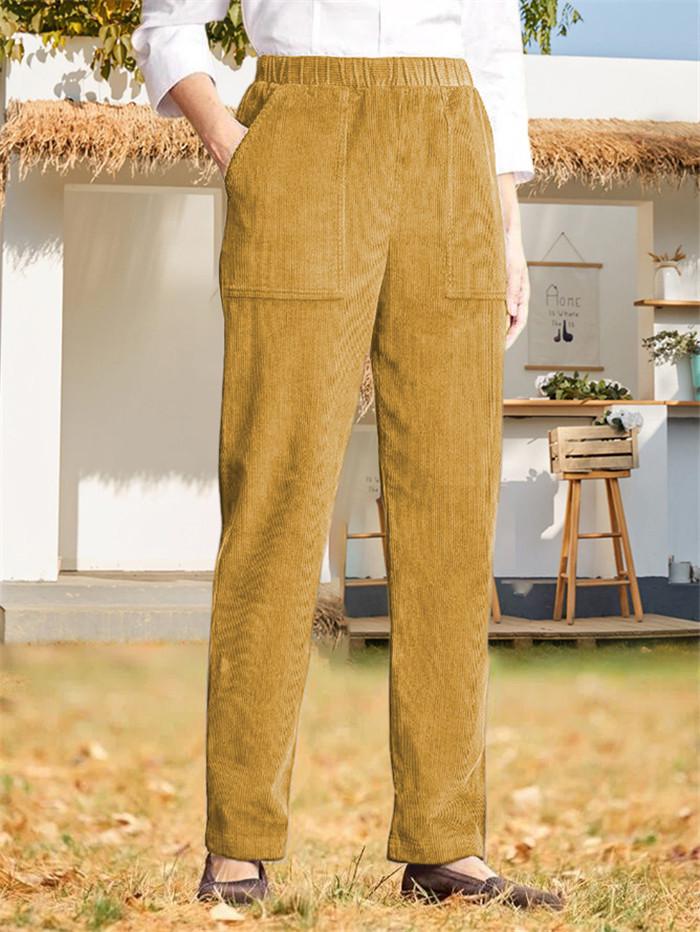 Women's Autumn/Winter Corduroy Elastic Waist Straight-Leg Pants