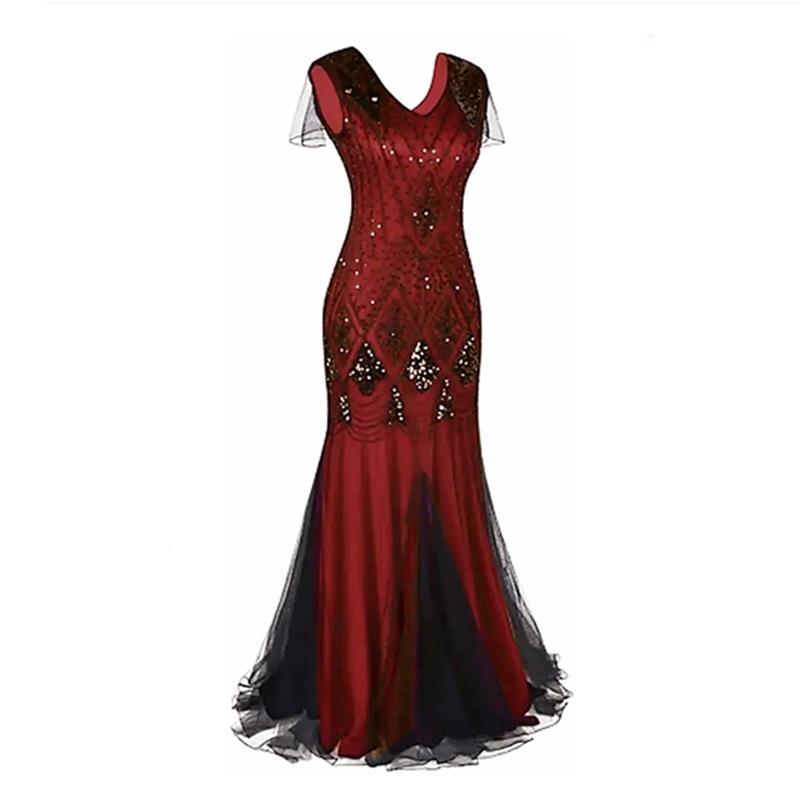 

Женское платье 1920-х годов ручной работы, расшитое вышивкой, пайетками и бисером, для сценического выступления 4XL