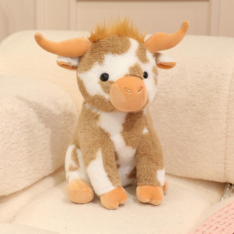 

30cm Simulation Highland Cattle Plush Toys Soft Stuffed Sitting Pose Cow Doll Cuddly Home Ornamnet Animal Toys Room Decor about 30cm хаки