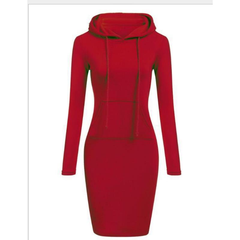 Herbst und Winter Neue Heißer Verkauf Europäischen und Amerikanischen frauen Einfarbig Mit Kapuze Lange ärmeln Kleid