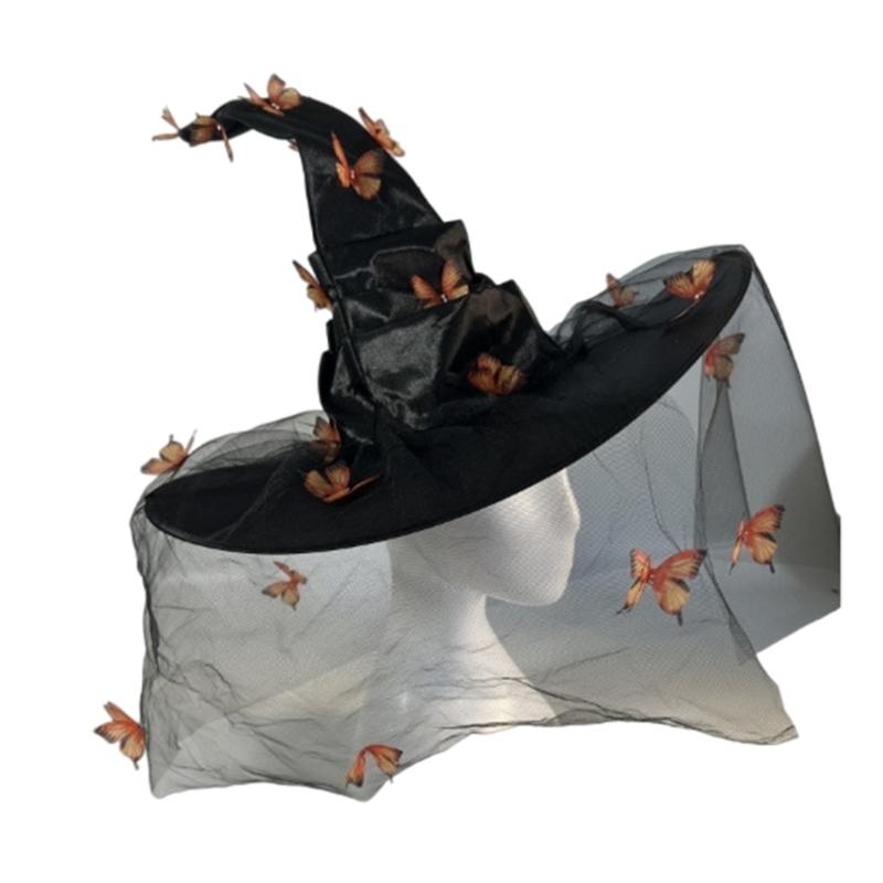 Halloween Wizard Hat Butterfly Witch Hat Witch Caps Wizard Costume Accessories for Masquerade Party Decor Cosplay Props