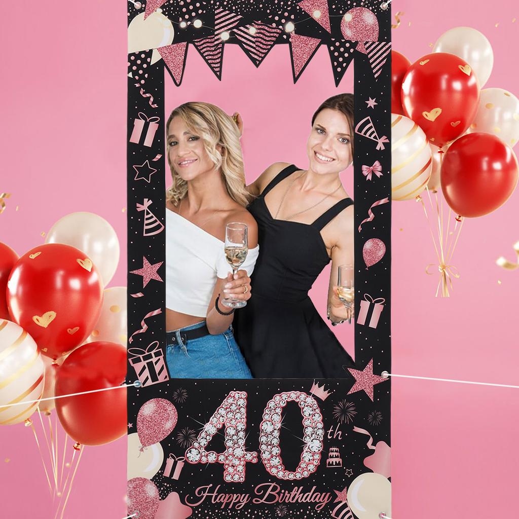30th 40th 60th Birthday Photo Frame Photo Booth Props Rose Pink Gold Adult 30 40 60 Years Old Birthday Party Decor Background